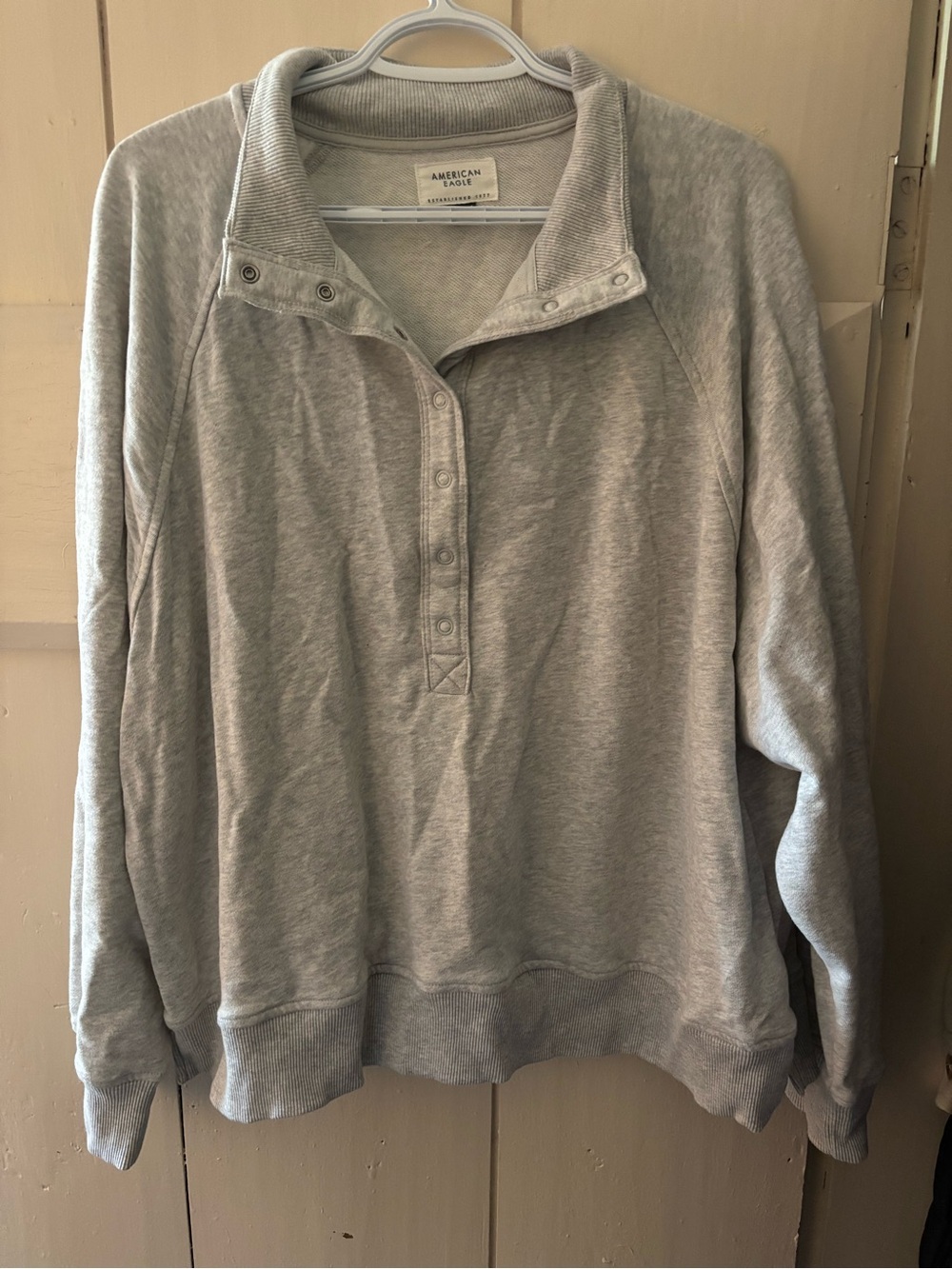 American Eagle Outfitters Light Gray Snap-Front Pullover Sweatshirt